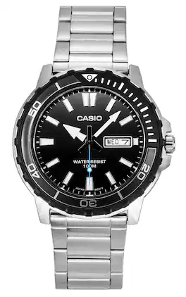 Casio - Standard Analog Stainless Steel Dial Quartz MTD-125D-1A3V 100M Men's Watch - Black