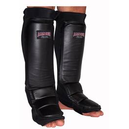 Amber Sporting Goods - Ultimate MMA Shin & Instep Protector, Durable Nylon with Reinforced Leather Face, Adjustable Straps for Comfortable Fit - Black