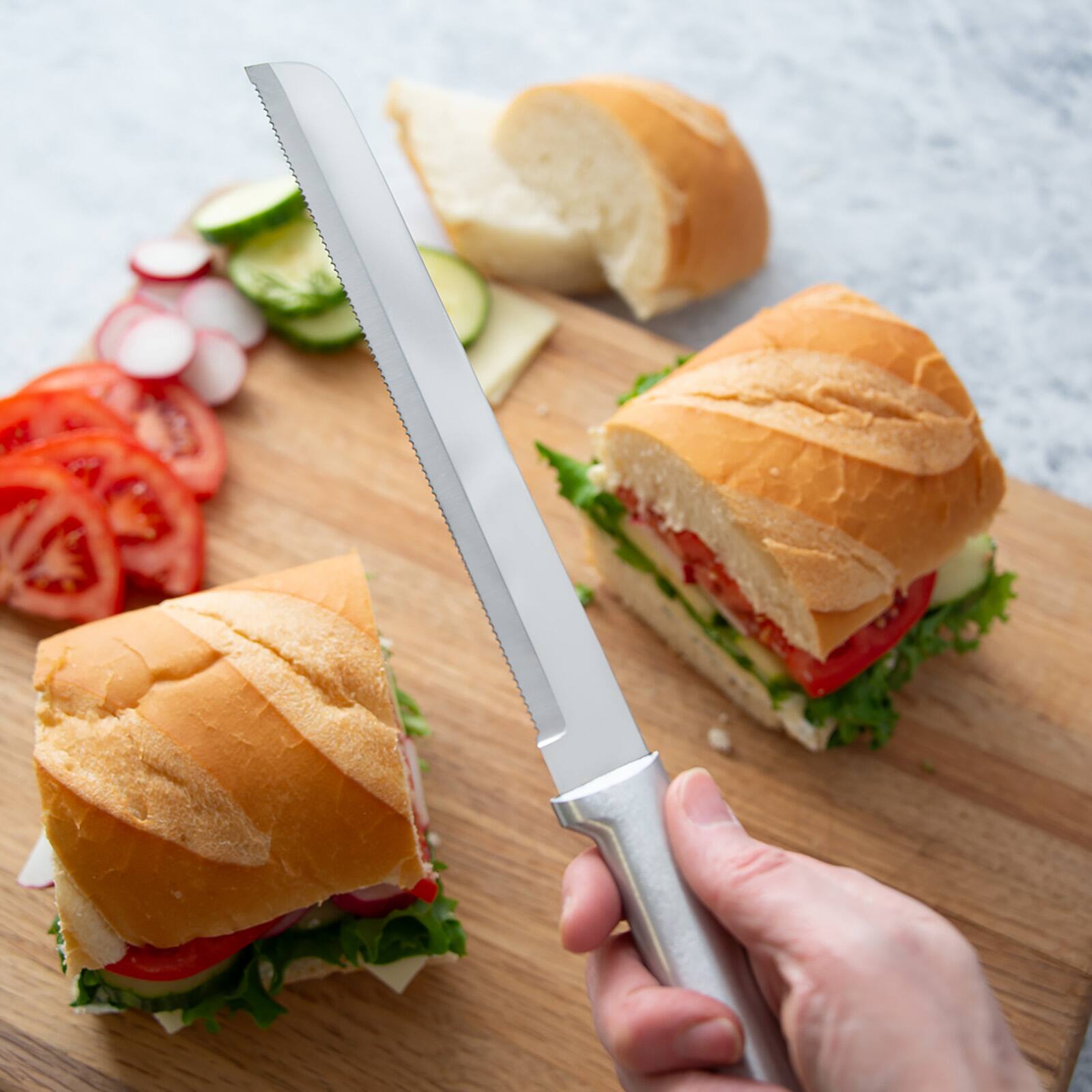 Alt View 7. Rada - Cutlery 8-Inch Bread Knife Stainless Steel Serrated Blade, Aluminum Handle - Silver.