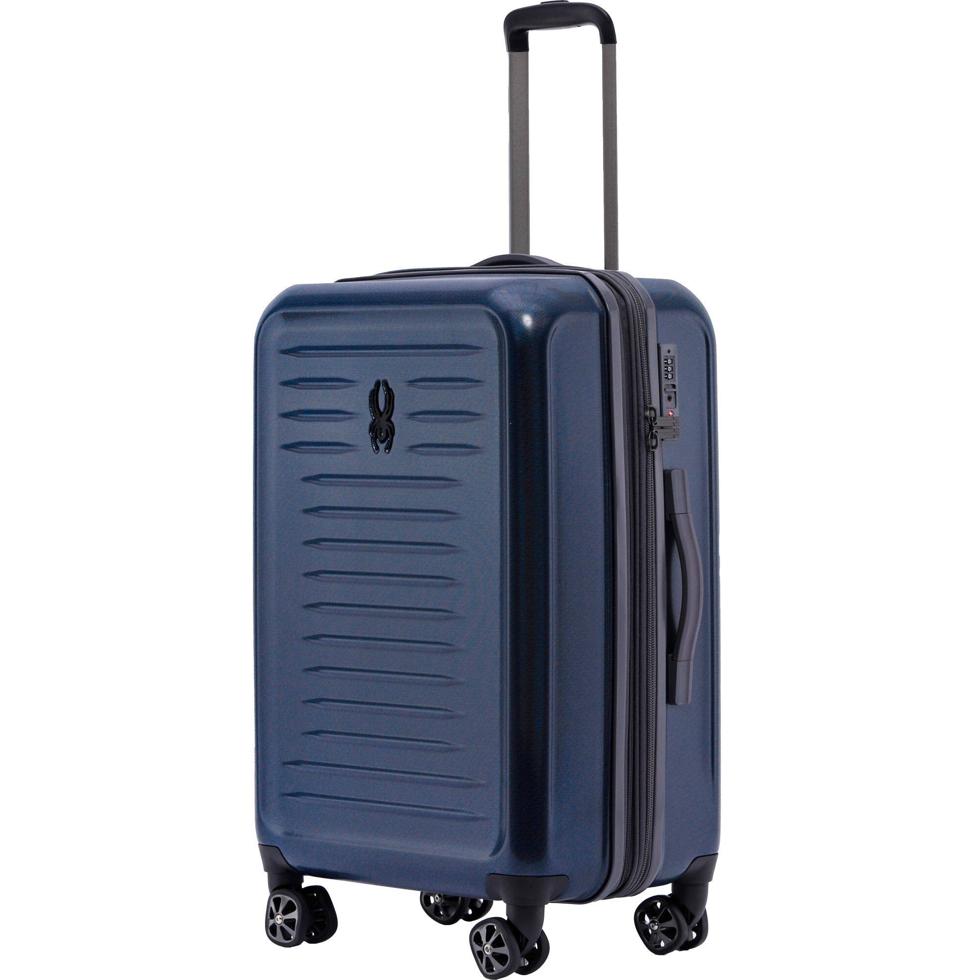 Angle. Spyder - Spyder Rails 25 Inch Expandable Hardside Upright Suitcase with 360 Spinner Wheels, TSA Approved Lock - Carbon Blue.
