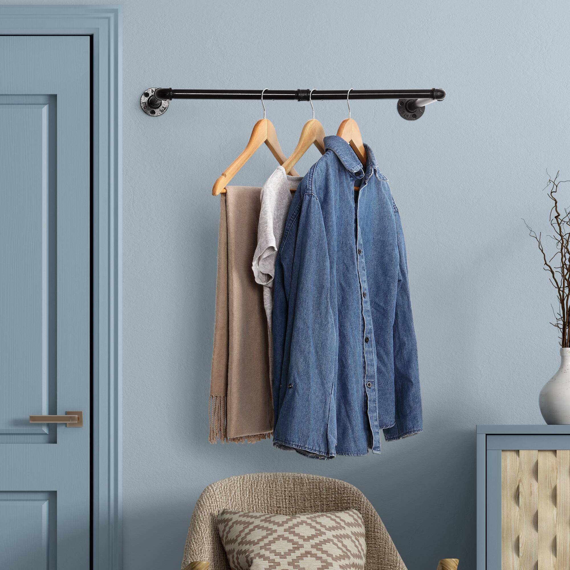 Alt View 1. Oumilen - Industrial L-Shaped Black Pipe Clothes Hanger, Wall Mount Metal Garment Rack for Entryway & Bedroom - Black.