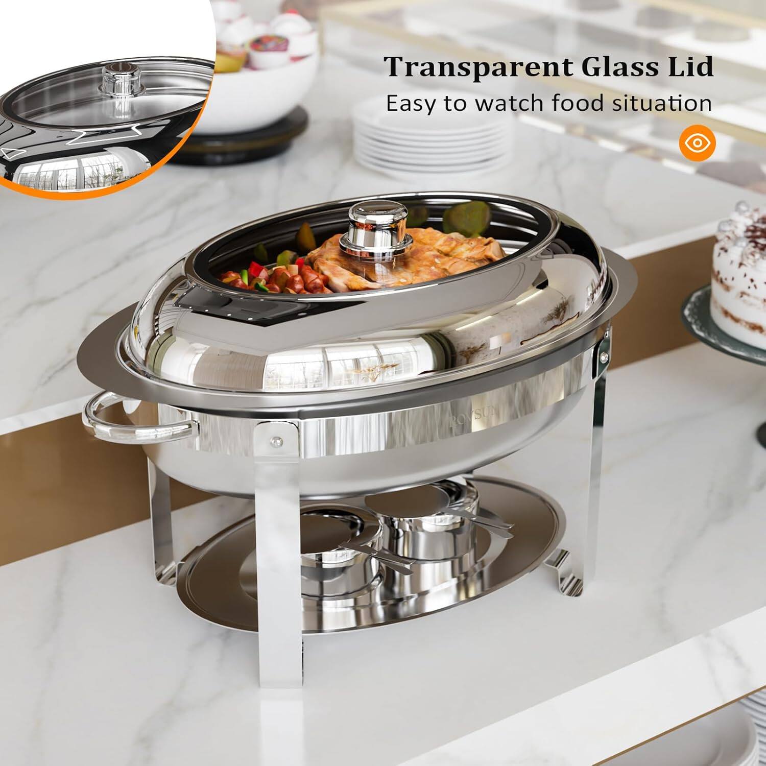 Transparent Glass Lid  
Easy to watch food situation