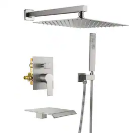 Boyel Living - 12-Inch Rain Shower System Brass SUS304 3-Function Valve Waterfall Spout cUPC - Brushed Nickel