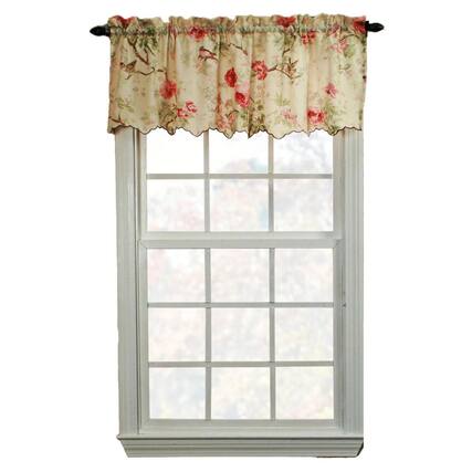 Front. Ellis Curtain - Balmoral Floral Print Semi Sheer Valance Curtain 48-Inch-by-15-Inch - Red/Yellow - Red.