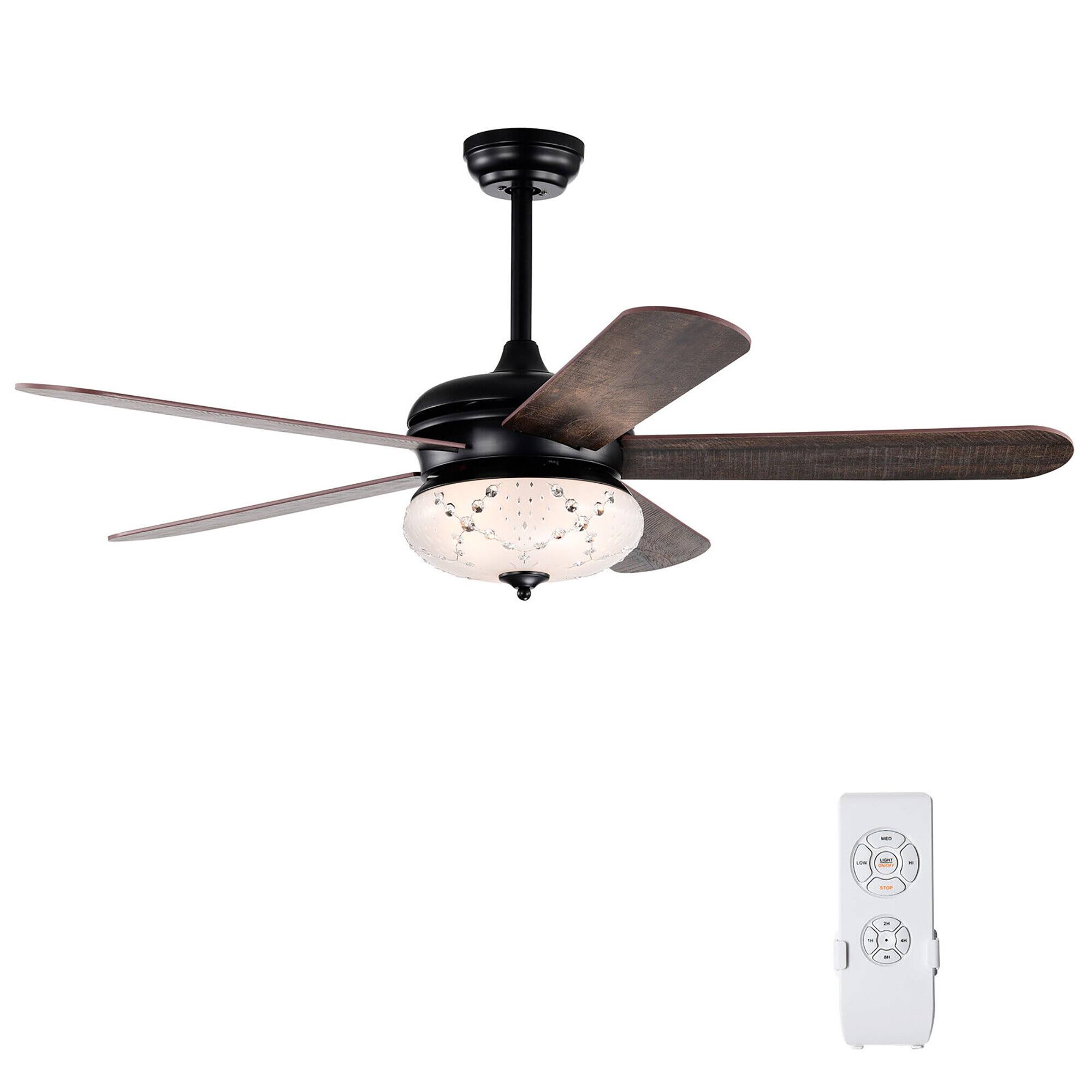 Front. Gymax - Gymax 52'' Retro Ceiling Fan w/ Remote Control 3 Wind Speeds & 5 Reversible Blades Black - Black.