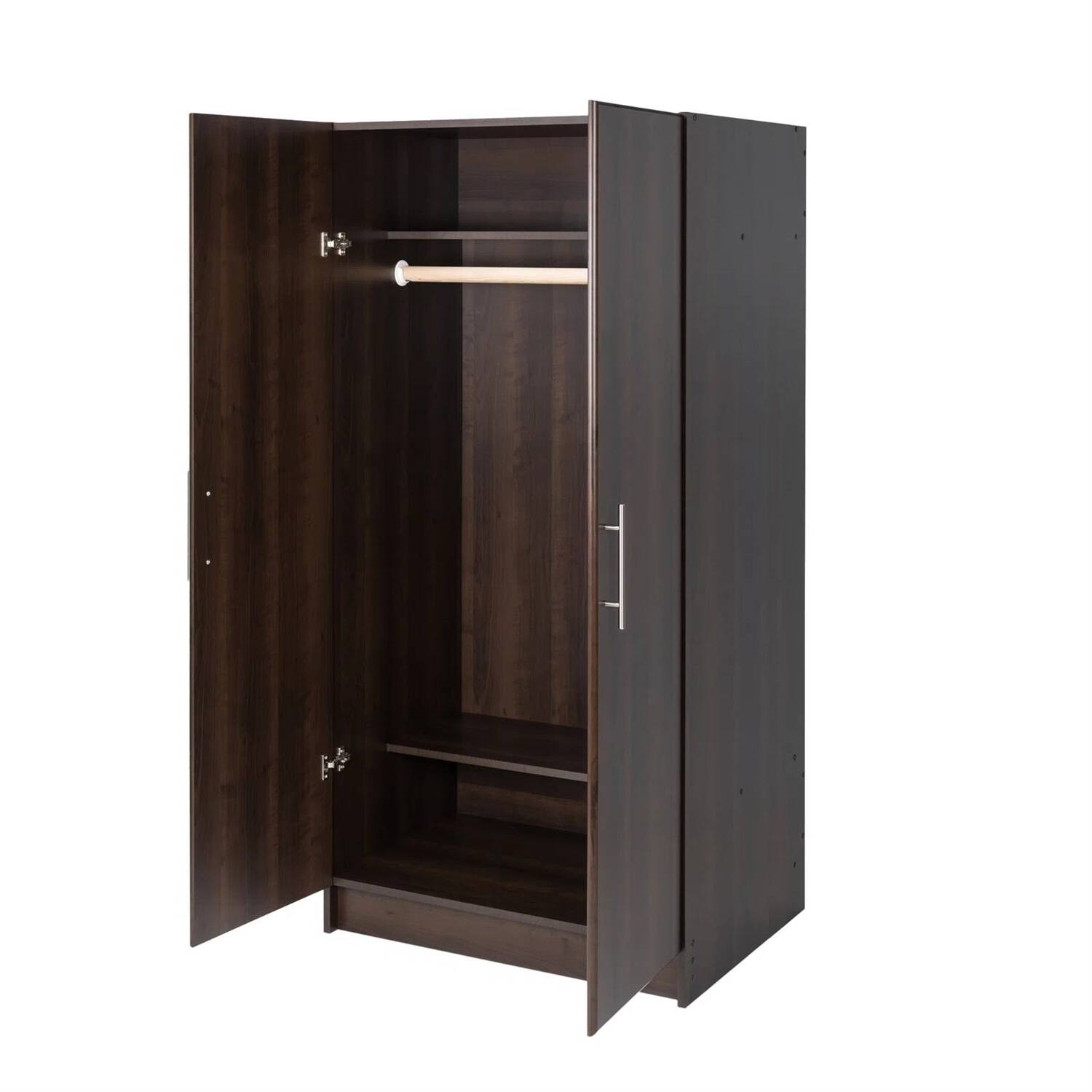 Left. SlickBlue - Wooden Bedroom Armoire Wardrobe with Hanging Rail for Clothes Storage - Dark Brown.