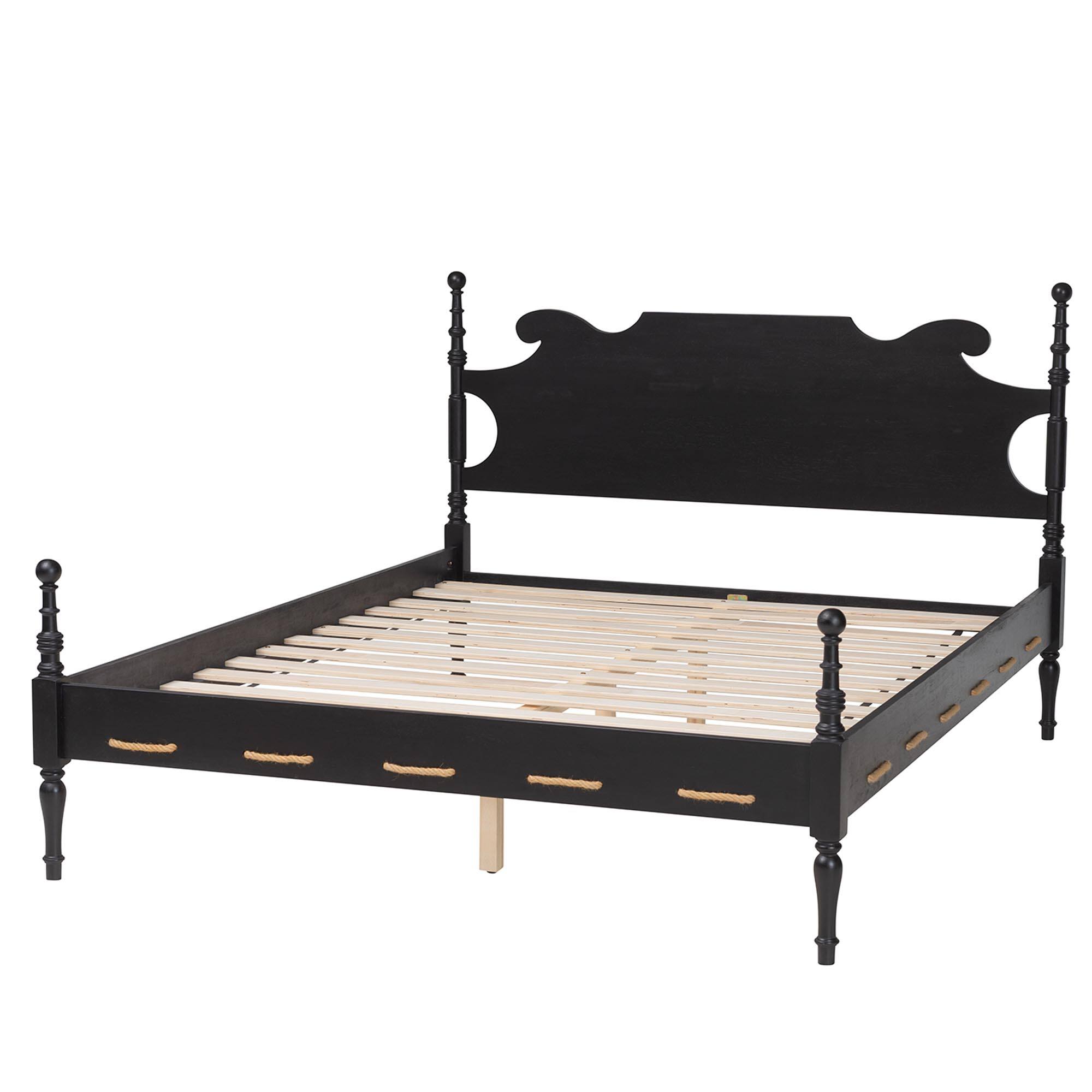 Left. Baxton Studio - Gaetano Platform Bed - Four Poster Bed Frame with Turned Posts and Panel Headboard for Bedroom, Queen - Black.