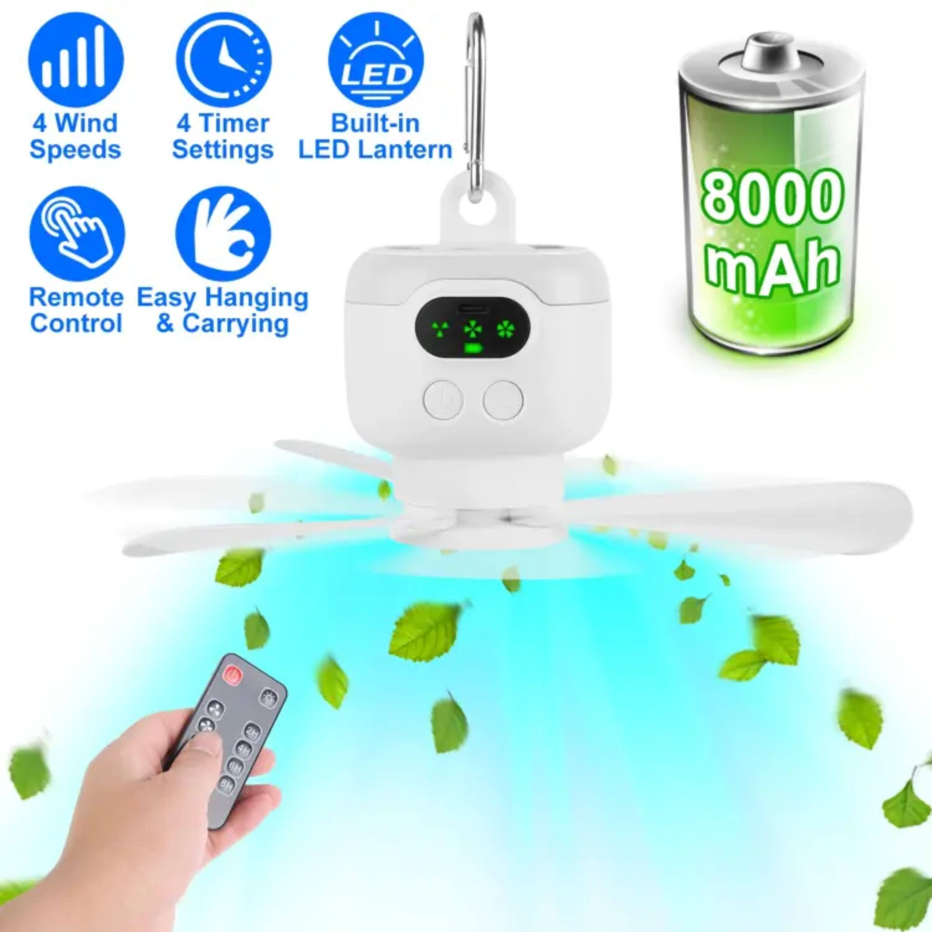 LED 4 Wind 4 Timer Built-in Speeds Settings LED Lantern Remote Control & Easy Hanging Carrying 8000 mAh