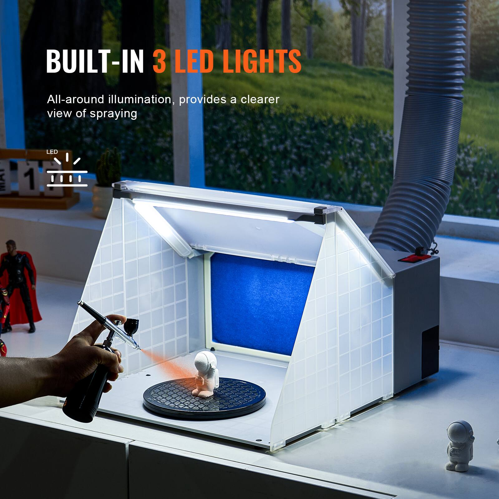 BUILT-IN 3 LED LIGHTS  
All-around illumination, provides a clearer view of spraying