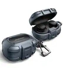 Front. Dexnor - Shockproof Case for Bose QuietComfort Earbuds Protective with Drop-Proof Lock, Carabiner, Keyring, Rugged Bumper Cover - Navy Blue.