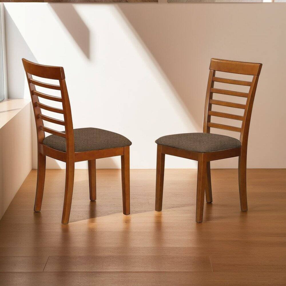 Left. FurniFact - Set of 2 Wooden Dining Chairs – Brown Kitchen Chairs with Cushions - Saddle Brown.
