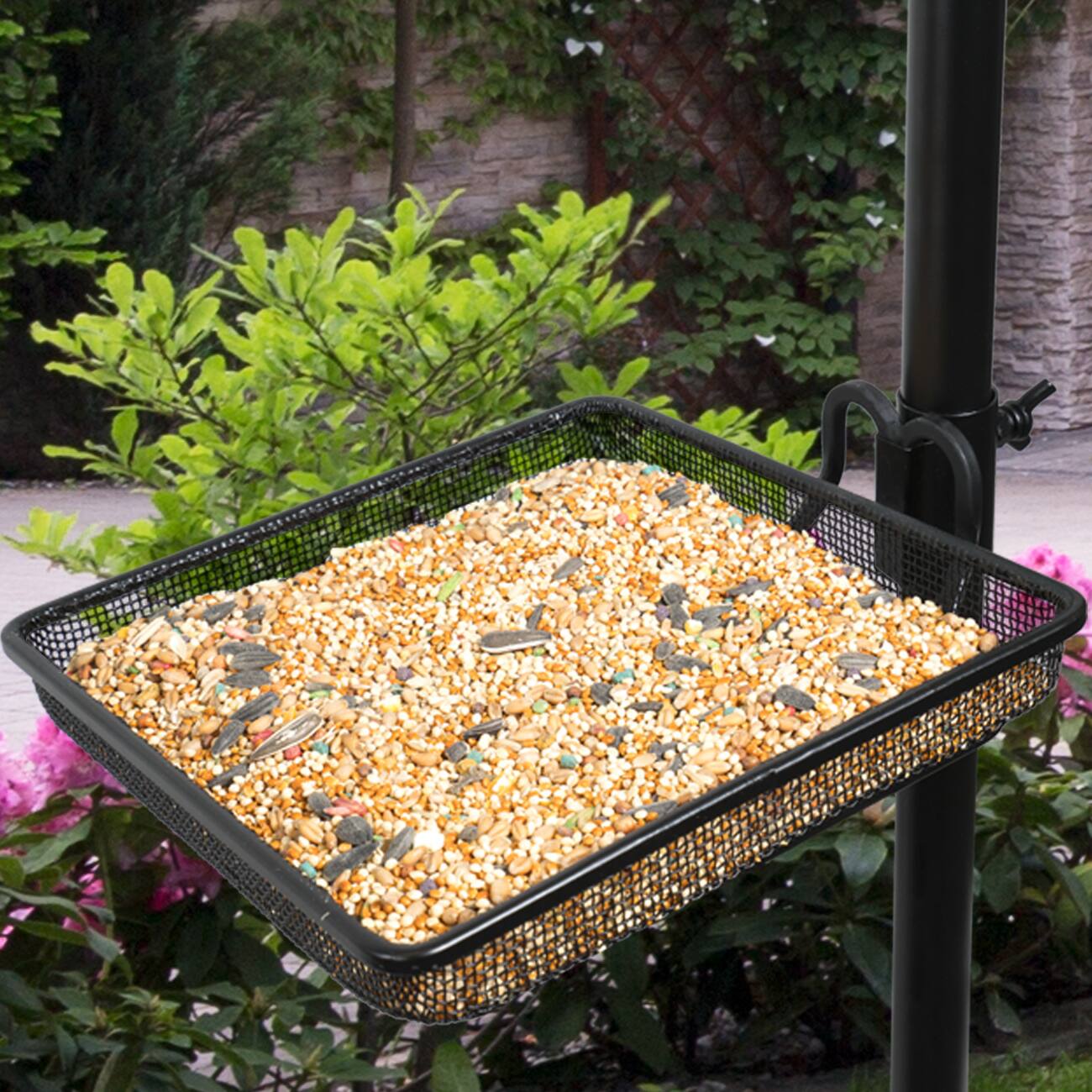 Alt View 2. Sorbus - Sorbus 7ft Tall Metal Pole Bird Feeder Stand - Attracts Wild Birds, Garden Decor, Includes Bird Bath & Mesh Food Tray - Black.