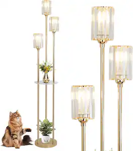 Z-Edge - Floor Lamps for Living Room, Modern Floor Lamp with Shelves, Crystal Standing Lamps, Brass Tall Lamp with Crystal Shade - Gold