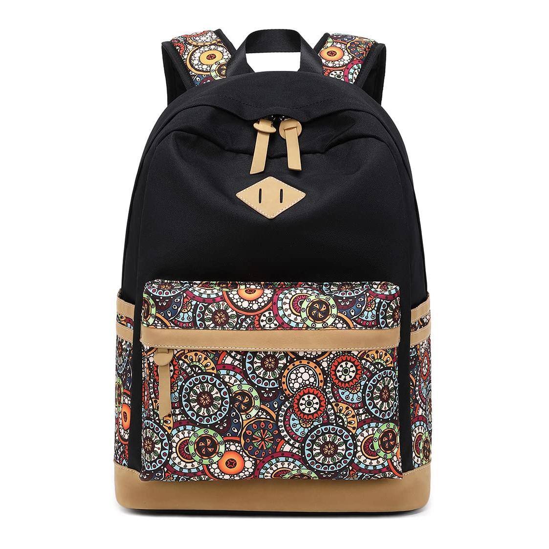 Back. Live At Space - Lightweight Backpacks For School Bag Canvas Small Travel Women Bookbag Pack - Brown 015.