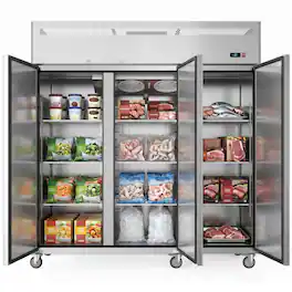 Coolake - 72"W 54 Cu.Ft. Commercial Upright Freezer with 3 Doors for Restaurant Garage Church, -8 to 0℉ - Stainless Steel