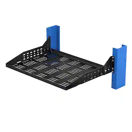 RackSolutions - 2U 2Post Adjustable Center Mount Shelf 13in Depth “ 150 lbs Capacity, Adjustable Flanges, Vented - Black