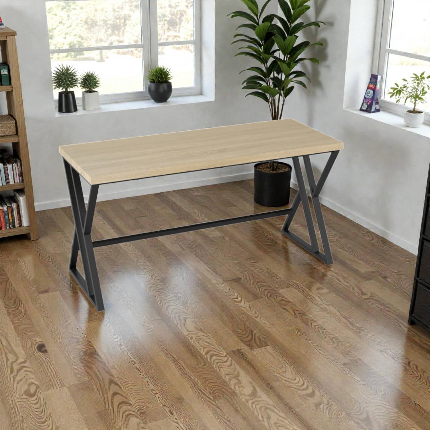 Hivvago - 59" Home Office Desk Designed with Strong Steel Frame and Added Cross Stabilizer - Gray