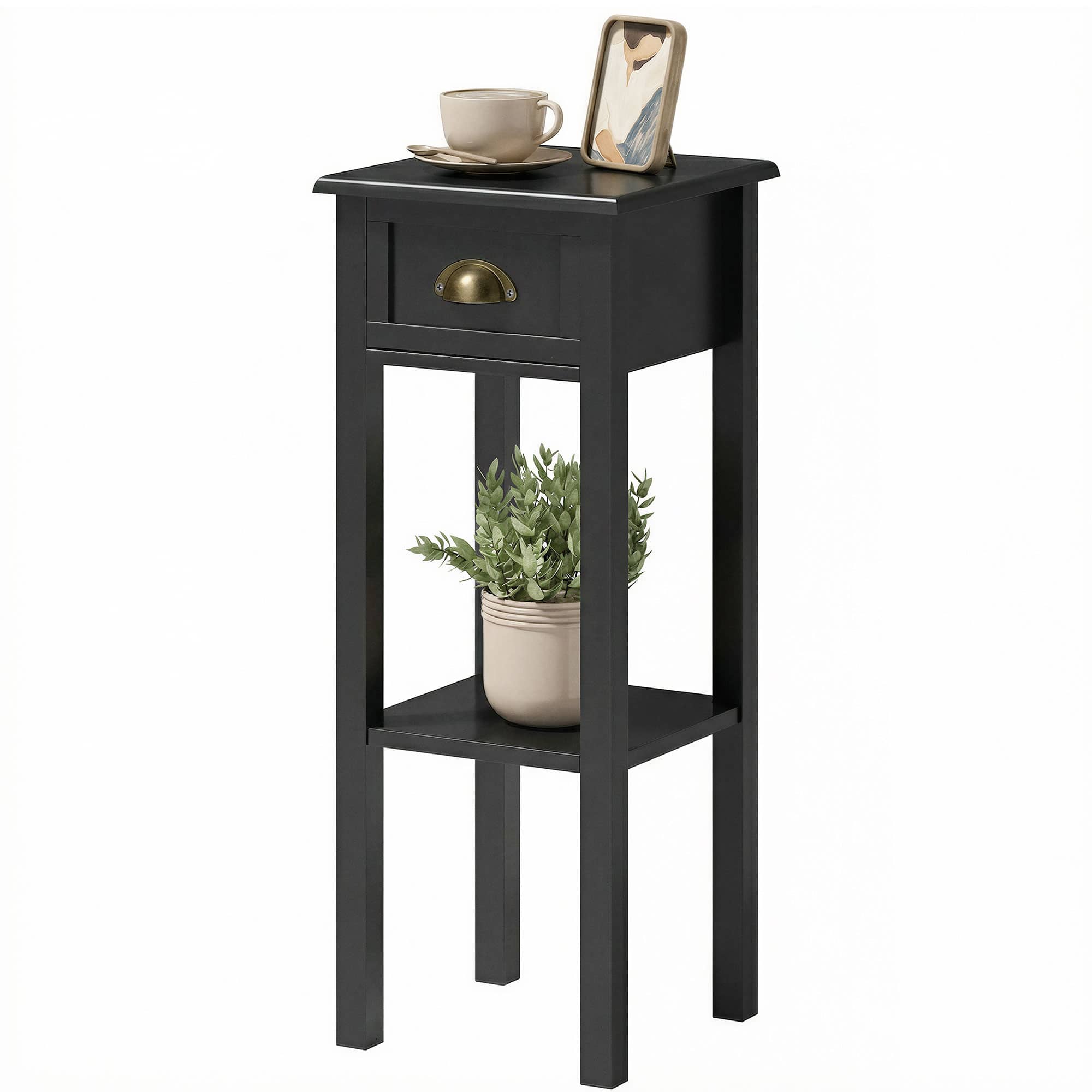 Homcom - Side Table with Drawer and Shelf - Black