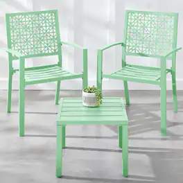 Best Choice Products - 3-Piece Stackable Patio Bistro Set, Outdoor Chat Furniture w/ 2 Chairs, Table - Mint Green