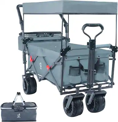Front. Loheer - Loheer Collapsible Wagon Heavy Duty Folding Wagon Cart with Removable Canopy All Terrain Wheels and Cooler Bag.