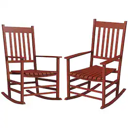 Outsunny - Outdoor Rocking Chair Set of 2, Patio Rocking Chair with Smooth Curves, High Density Wooden Rockers - Wine Red