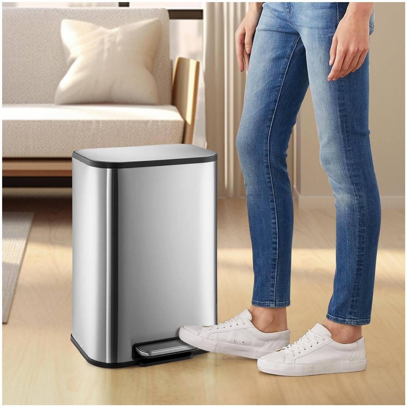 Alt View 2. GARVEE - 3.2 Gallon Kitchen Trash Can with Soft Close Lid, Stainless Steel 12L Garbage Can - Silver.