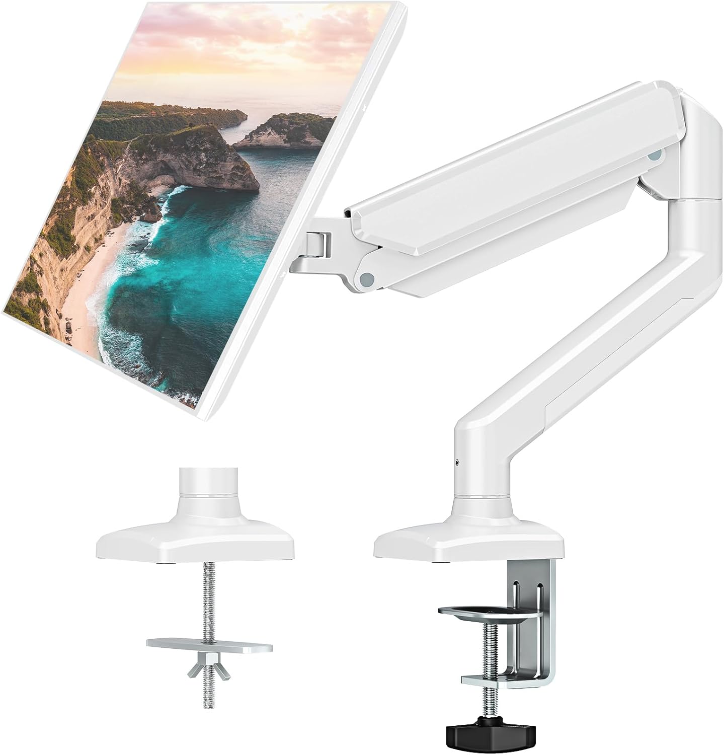 Front. FINEAK - Single Monitor Mount Arm Fits up to 32 Inch, VESA Mount 75x75, 100x100 - White.