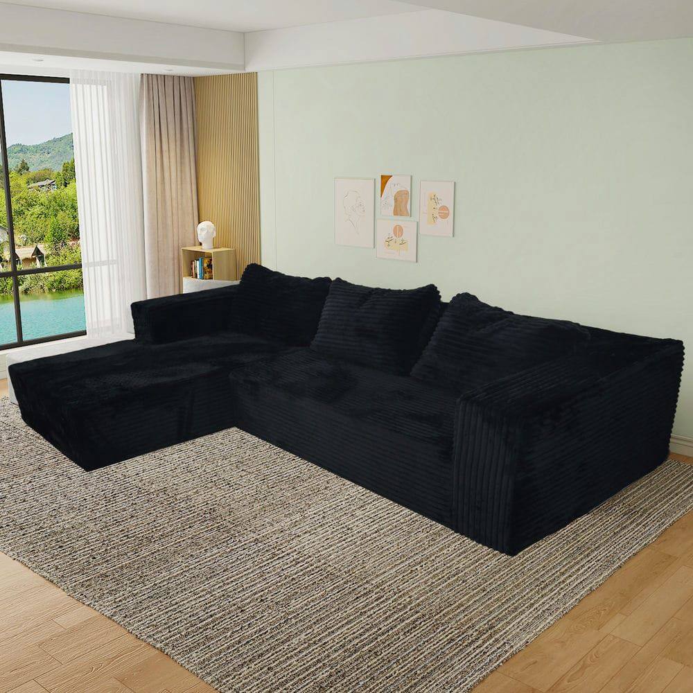 Angle. Kadyn - L-Shaped Cloud Sectional Sofa, Features Plush Corduroy Upholstery and Deep Comfort Seating, No Assembly - Black.