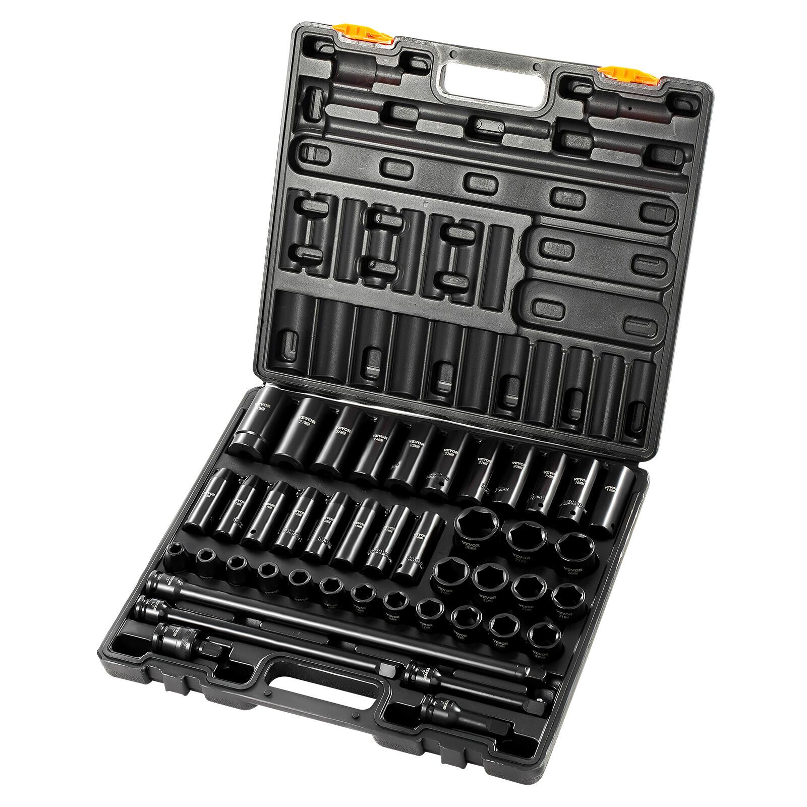 VEVOR - Impact Socket Set 1/2 Inches 43 Piece Impact Sockets, Standard Socket Assortment, 1/2 Inches Drive Socket Set - Black