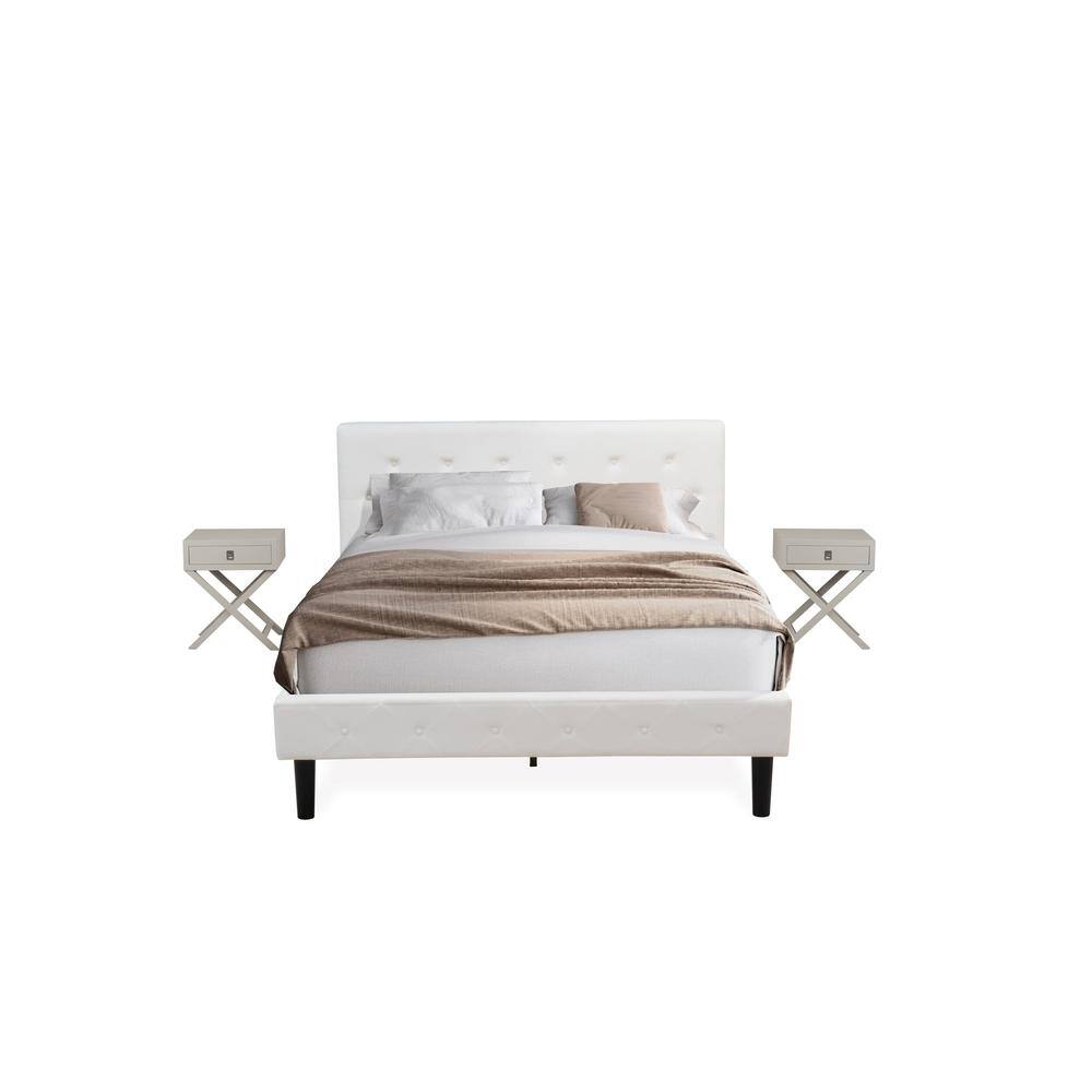Alt View 4. East West Furniture - NL19Q-2HA14 3 Pc Bed Set - 1 Queen Bed White Velvet Fabric Headboard and 2 Mid Century Nightstand - Urban Gray Finish - White Velvet.