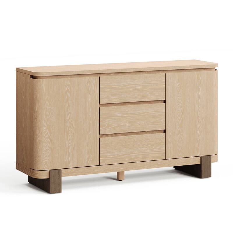 "ModernMate - 55.9"" Storage Cabinet with 3 Drawers and 2 Doors Modern Sideboard Buffets - Natural Oak" price history on PriceWatchPro