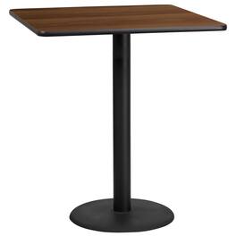 Emma + Oliver - 36" Square Laminate Table Top with 24" Round Bar Height Table Base - Walnut