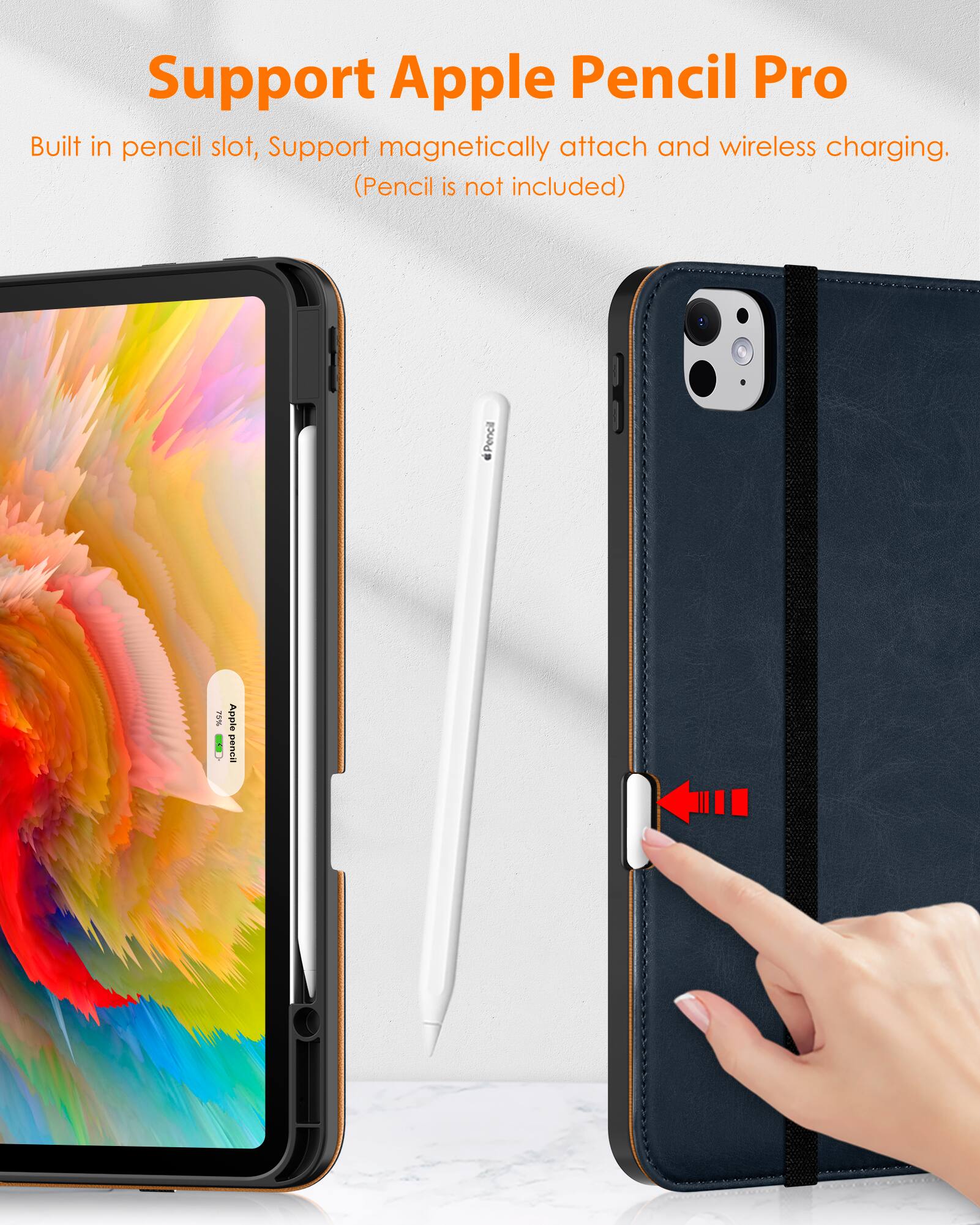 Support Apple Pencil Pro

Built in pencil slot, Support magnetically attach and wireless charging. (Pencil is not included)