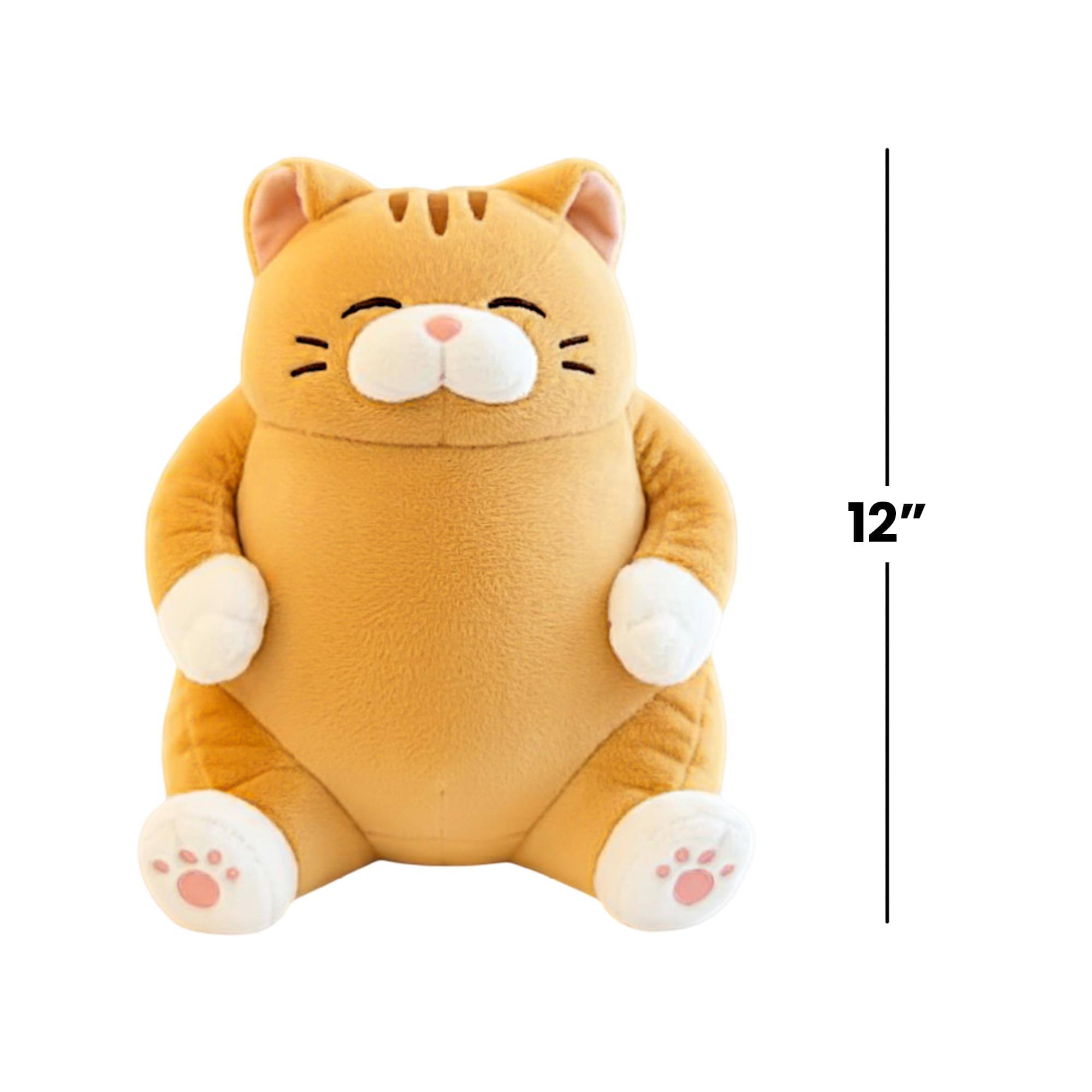 Alt View 4. New Era Distribution - Chubby Meow 12 Inch Plush Pillow | Orange - Orange.