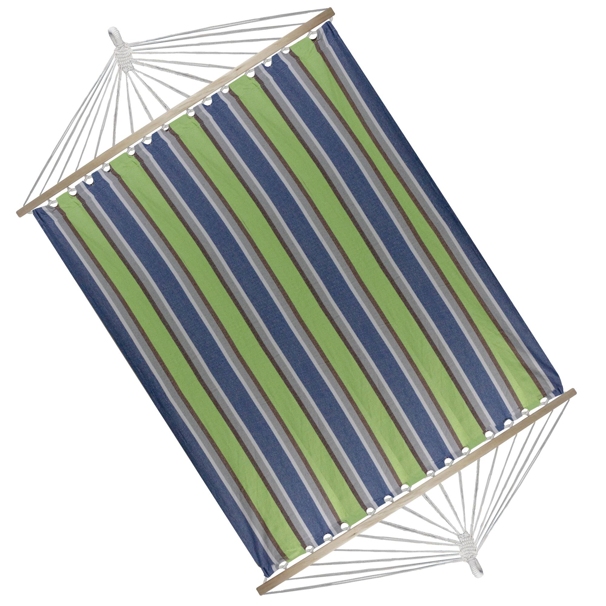 Front. Northlight - Striped Two Person Cotton Double Hammock - 76" x 59" - Green and Blue - Green.