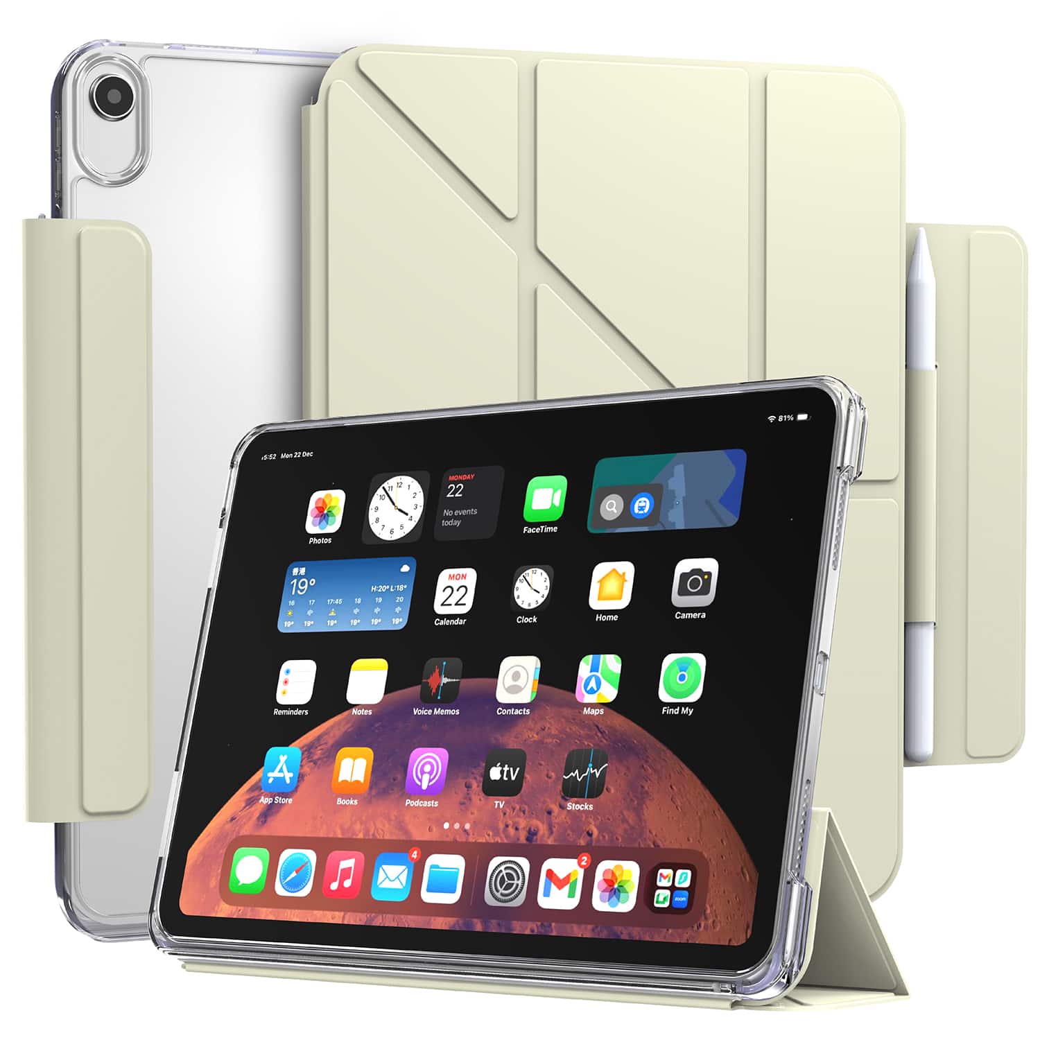 Vena - For Apple iPad A16 Case Clear, iPad 10th Generation Case, iPad 11 Case, Detachable Y-Fold Stand with Pencil Holder,Cream - Cream White