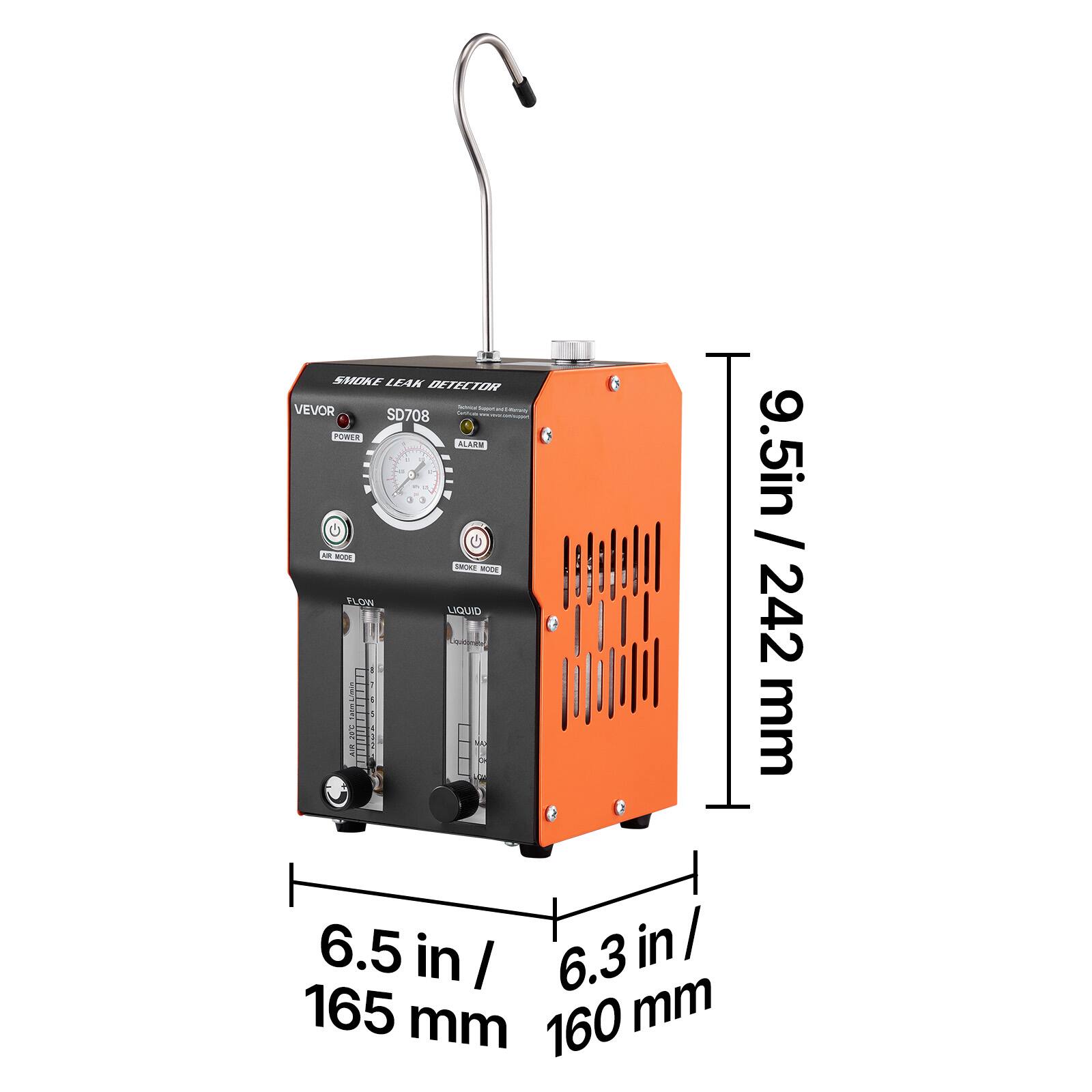 SMOKE LEAK DETECTOR VEVOR SD708  
PONEE ALARM  
- 4 - - + a - - - -  
SSN LIQUID  
9.5 in / 242 mm  
6.5 in / 165 mm  
6.3 in / 160 mm