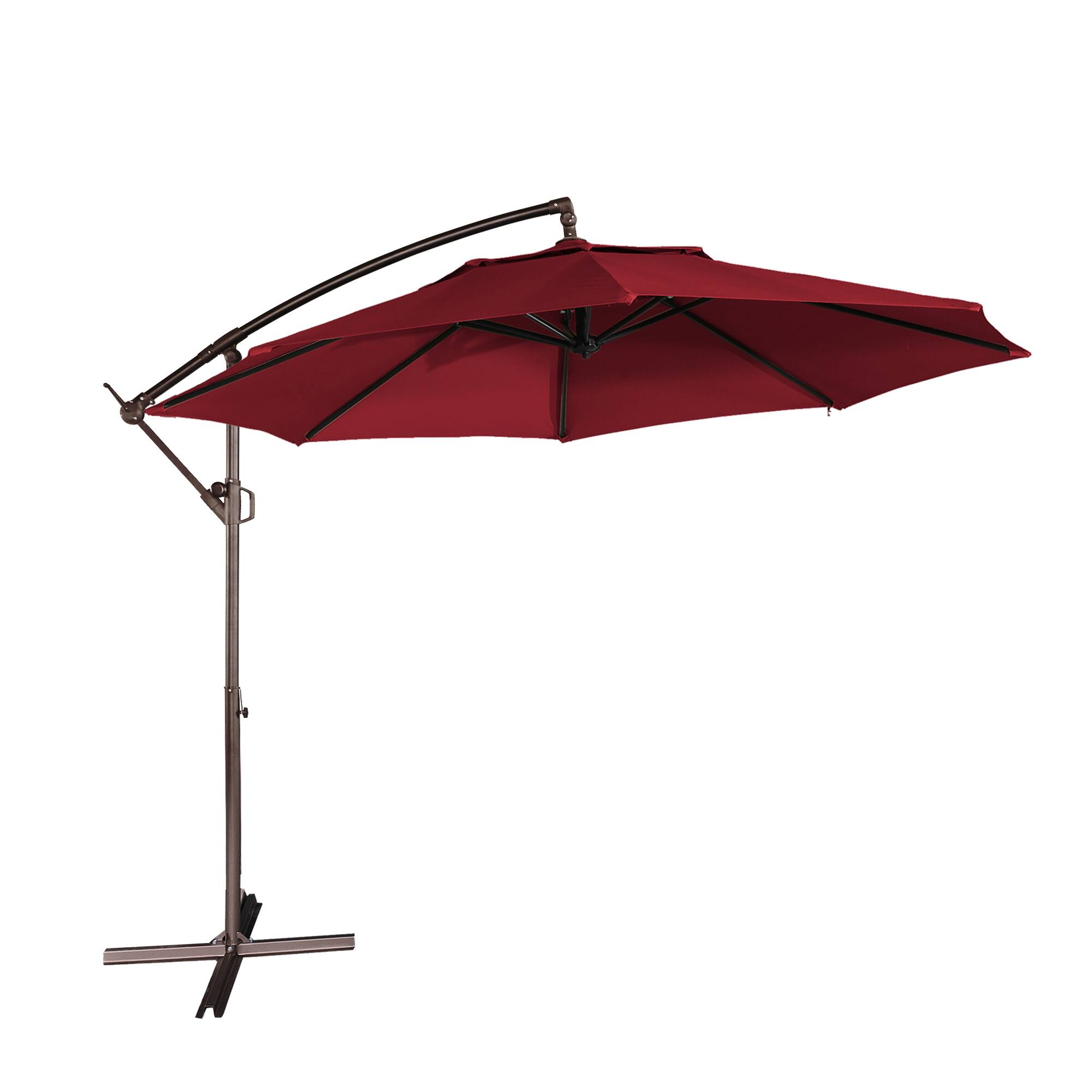 Angle. Mondawe - 11ft Offset Patio Umbrella with Easy Tilt & Crank 360°Rotate - Red.