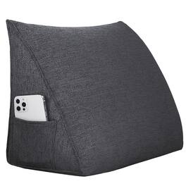 wowmax - Triangular Wedge Pillow – Linen Backrest for Bed, Couch & Reading (Grey, 23inch) - Gray