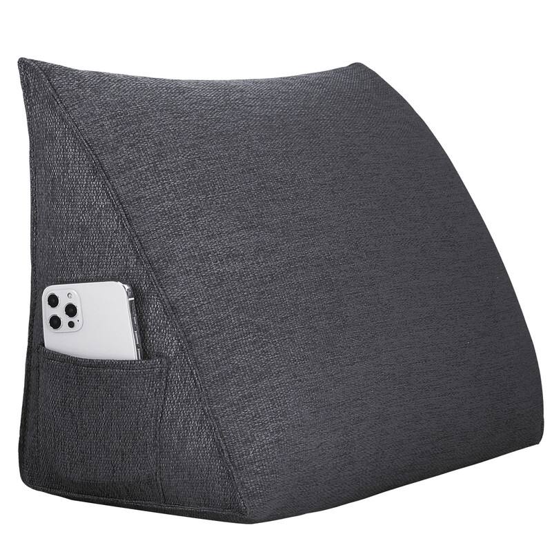 wowmax - Triangular Wedge Pillow – Linen Backrest for Bed, Couch & Reading (Grey, 23inch) - Gray