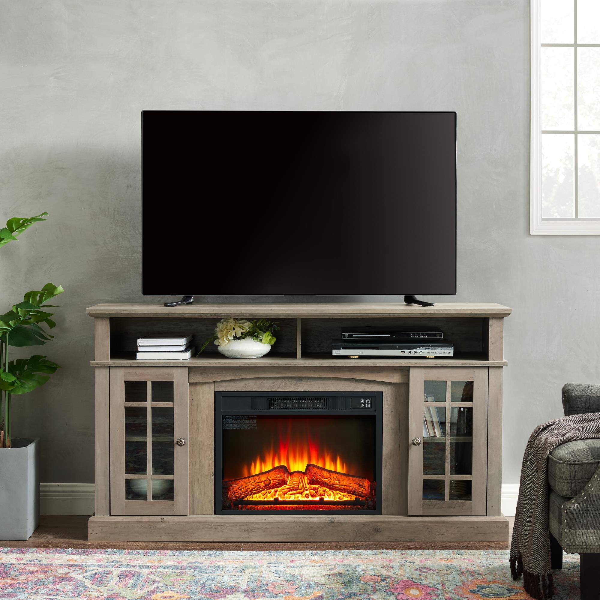 Alt View 1. Boyel Living - Gray Wash Classic TV Media Stand Modern Entertainment Console with 23" Fireplace Inset for TV Up to 65" - Gray Wash.