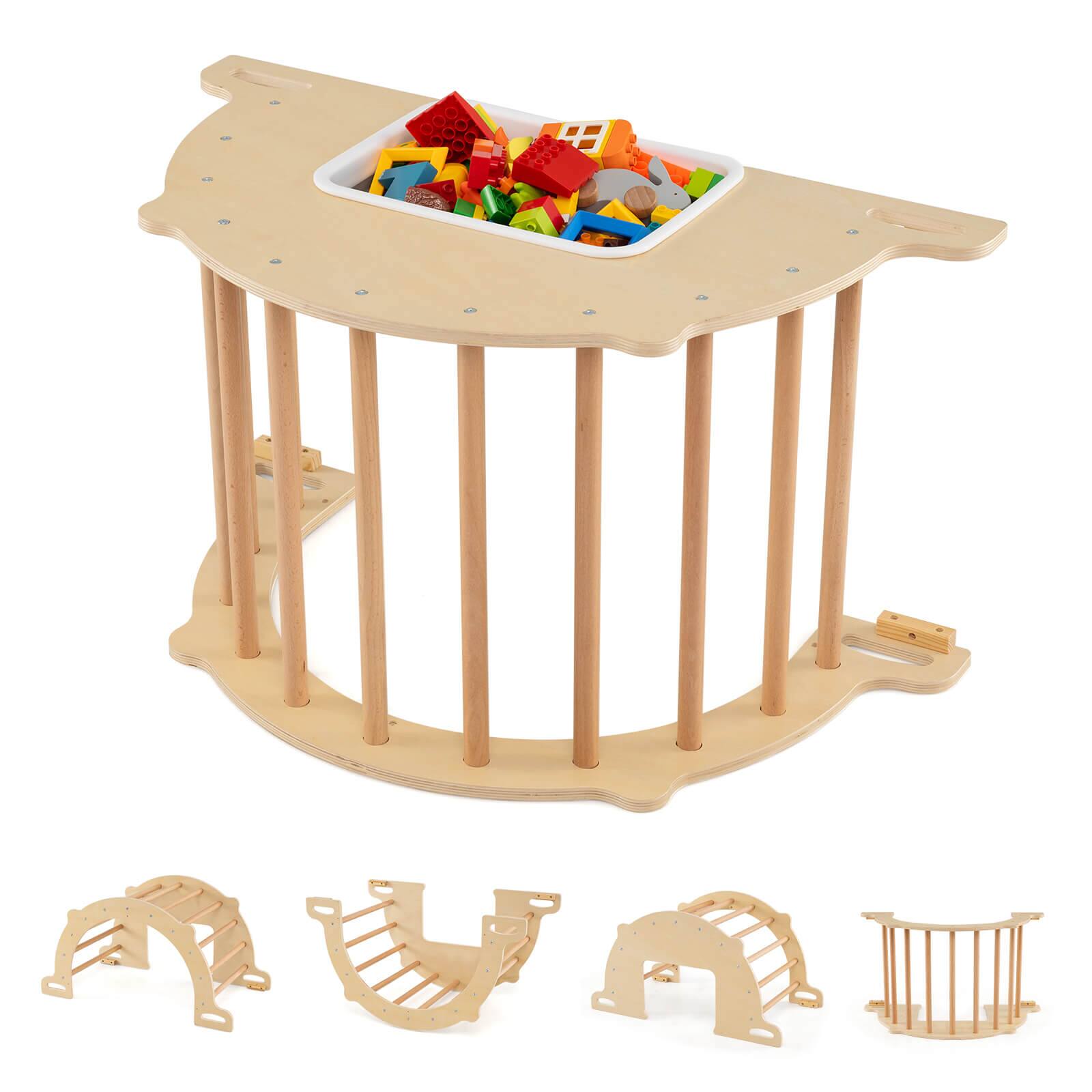 Front. Costway - Costway Kids Climbing Arch Sensory Table Montessori Wooden Climber Toy Learning Playset - Natural.