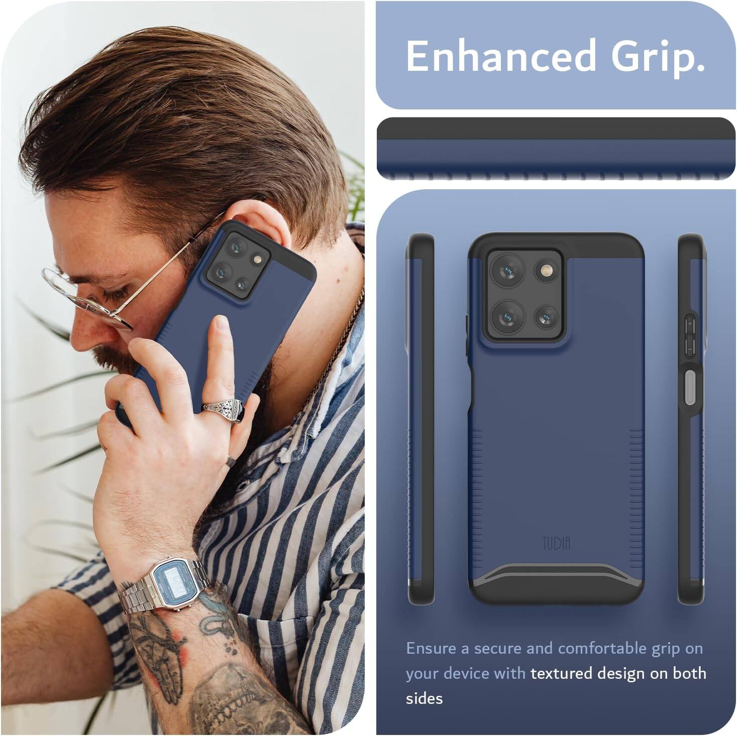 Enhanced Grip.

Ensure a secure and comfortable grip on your device with textured design on both sides.