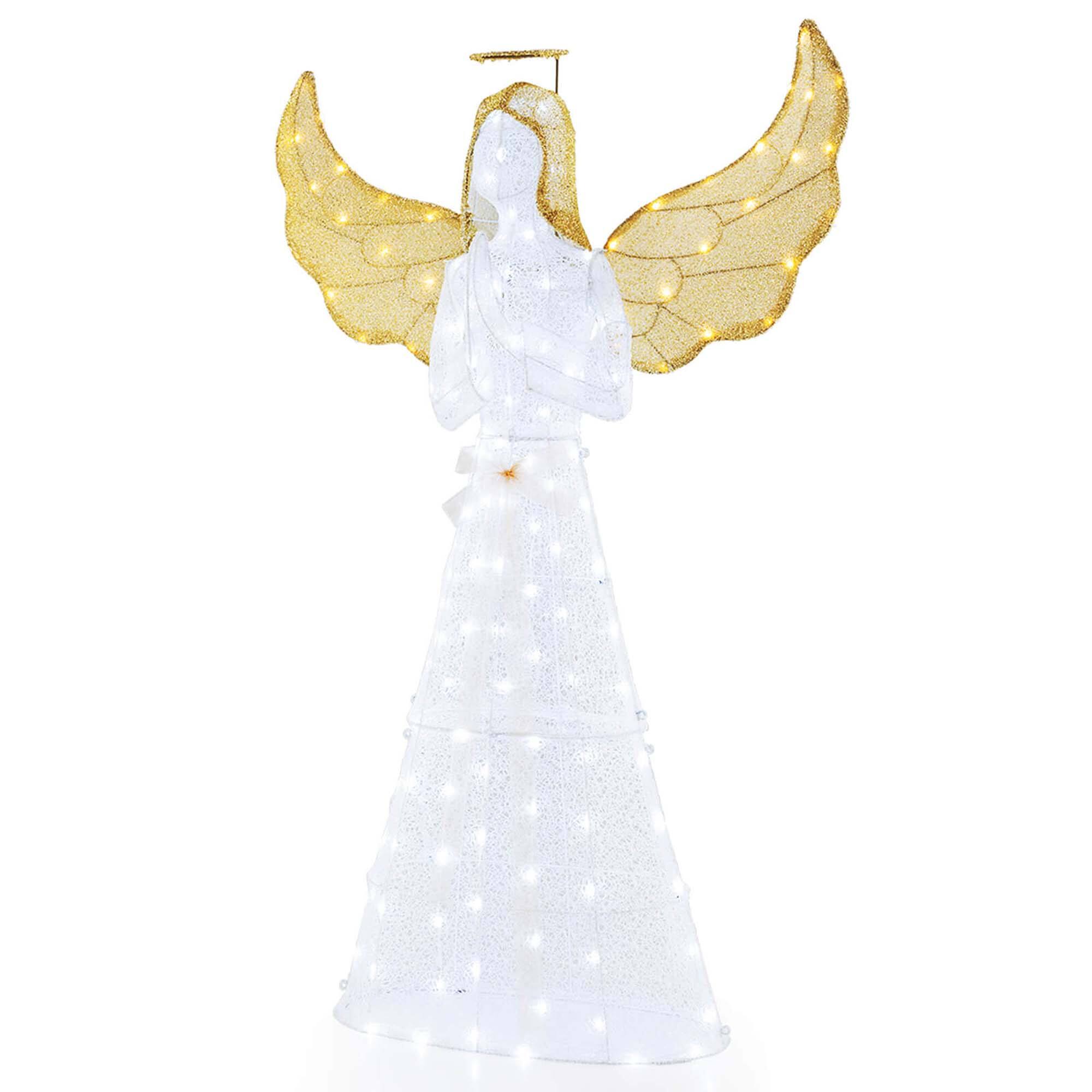 Alt View 9. Costway - Costway 5 ft Festive Pre-Lit Angel with  Halo Wings & 150 LED Lights Zip Ties Ground Stakes Advent Calendar - White.