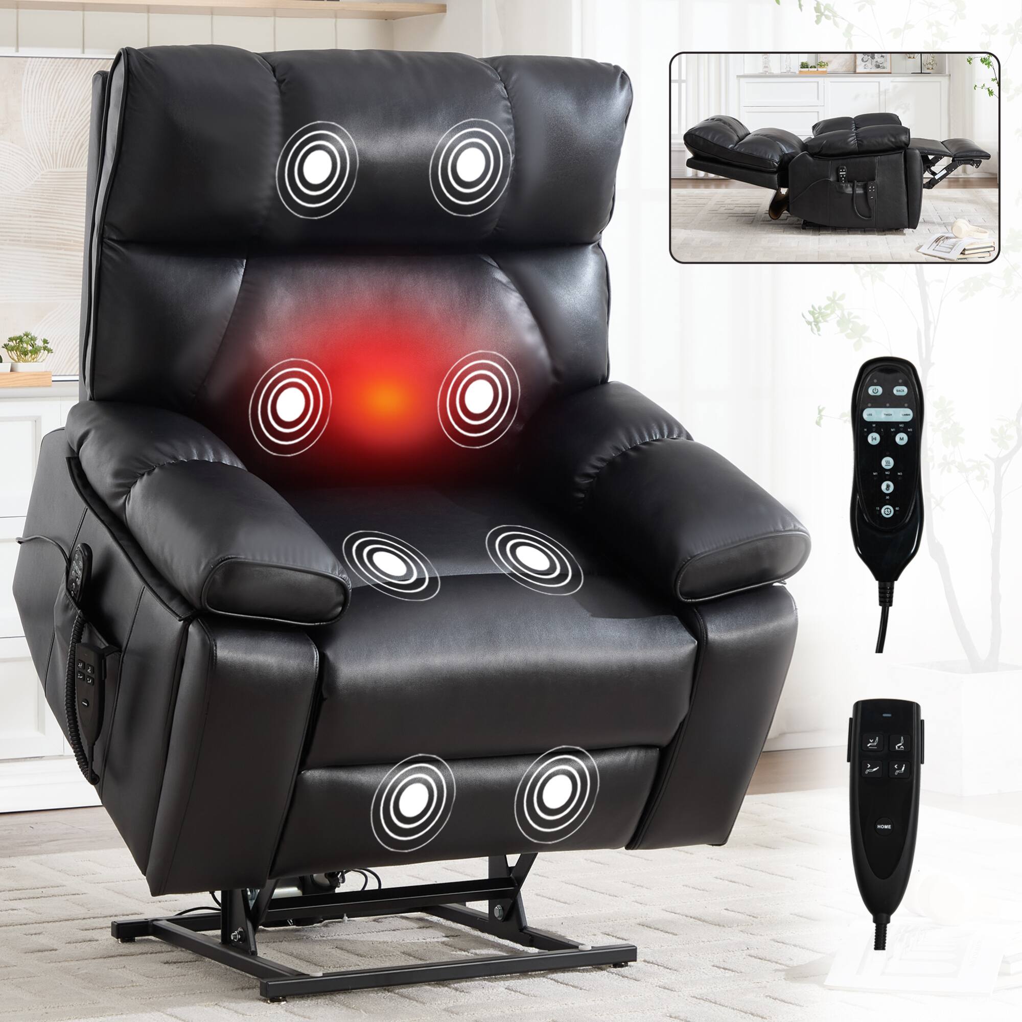 Alt View 10. GOODSILO - Large Dual Motor Electric Power Lift Recliner with Massage and Lumbar Heat Functions for Ultimate Comfort - Black.