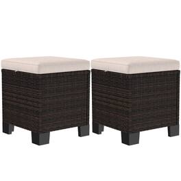 Outsunny - Piece Wicker Outdoor Ottomans with Cushions, Rattan Ottoman Footrest and Side Table for Patio, Yard - Cream White