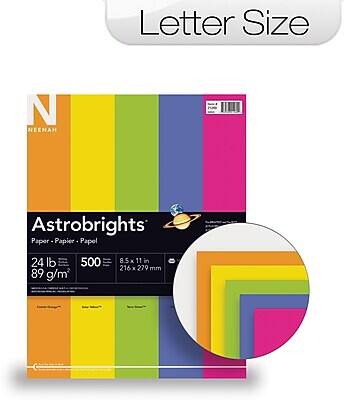 Letter Size NEENAH Astrobrights Paper - Papier Papel  
24 lb 500 sheets  
89 g/m²  
8.5 x 11 in (216 x 279 mm)