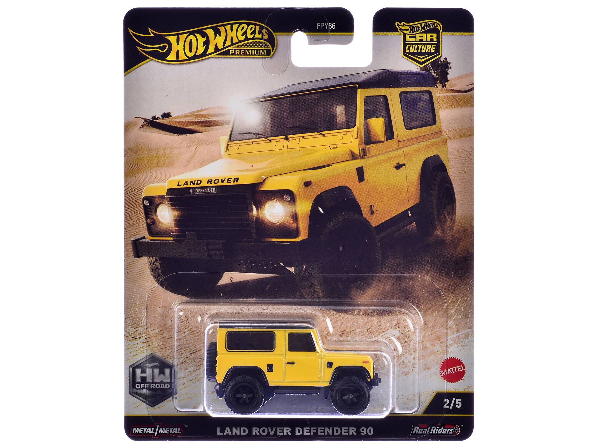 Hot Wheels Premium FPY86  
Hot Wheels Car Culture  
Land Rover Defender 90  
Off Road  
Metal/Metal  
Mattel  
2/5  
Real Riders