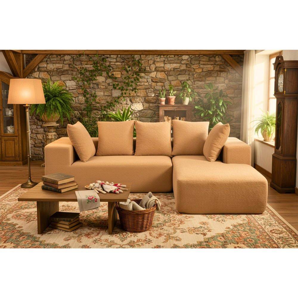 Angle. Kadyn - L-Shaped Full Foam Sectional Sofa, 5 Pillows, Compressed Shipping, Flannelette, Space Saving Design, Brown - Brown.