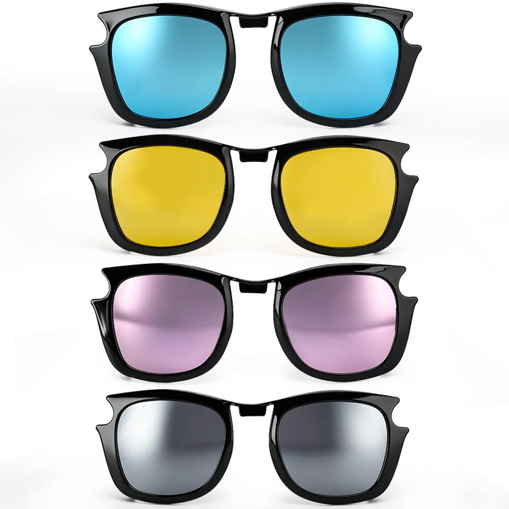 Front. Topteng - 4-Pack Polarized Clip Lenses for Ray-Ban Meta Wayfarer Gen1/Gen2–UV400, 4 Colors, Lightweight, Fit for Driving & Outdoor - Blue & Silver Yellow &Purple.